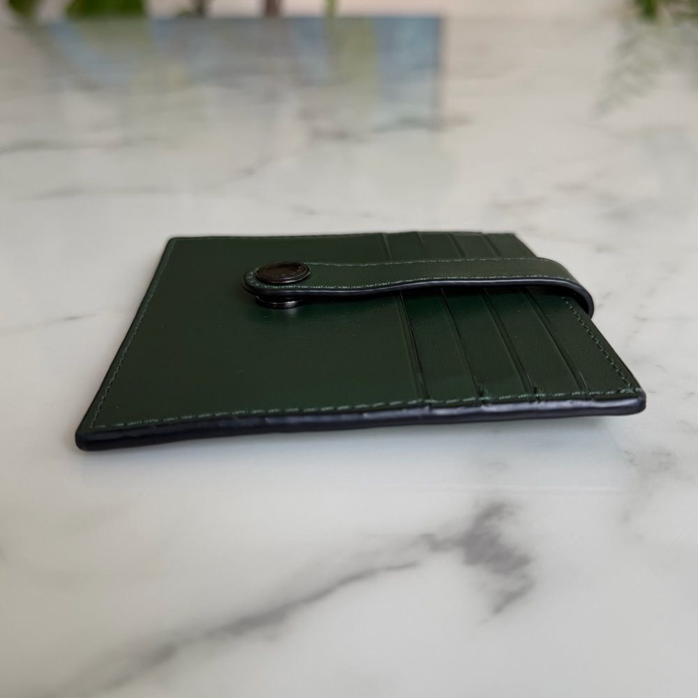 Coach Heritage Card Case Dark Clover Green Leather Snap Wallet C3162 Unisex - Picture 9 of 11
